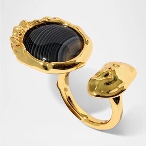 Alexis Bittar Brut Banded Agate Coin Open Statement Ring